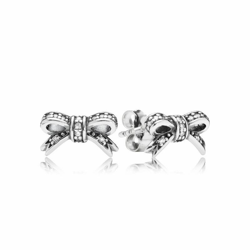 Pandora Sparkling Bow Stud Earrings - Sterling Silver/Cubic Zirconia - Canada | AJ4153GQ